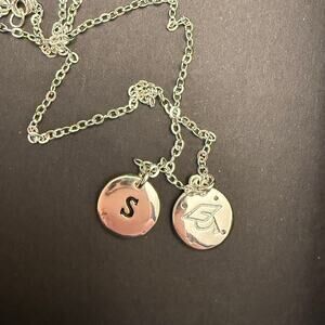 Graduation Cap Dual-Sided Charm Necklace with "S" Initial & Chain